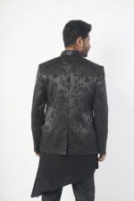 Black Jacquard Prince Coat for Men - Image 2