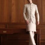 Cream Jacquard Prince Coat with Matching Shalwar Kameez
