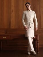 Cream Jacquard Prince Coat with Matching Shalwar Kameez