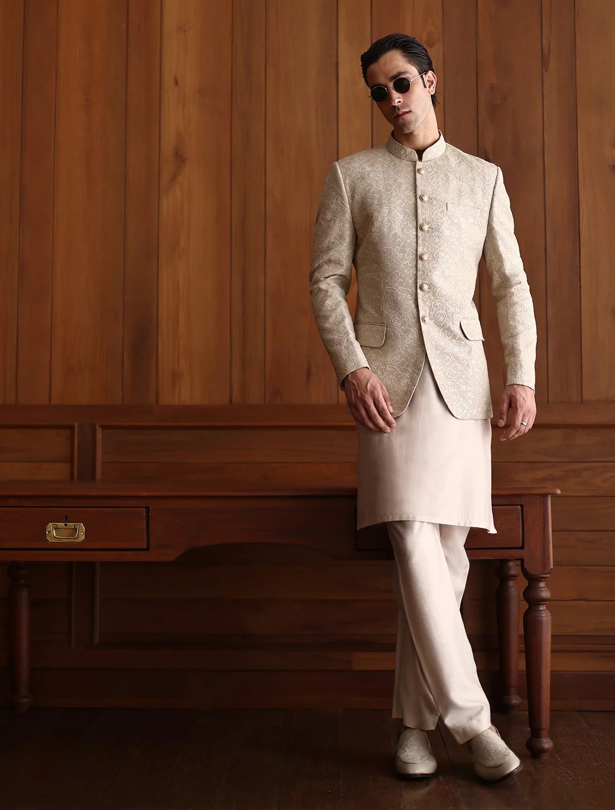 WhatsApp Image 2026-09-12 at 10.53.53 PM (2) Cream Jacquard Prince Coat with Matching Shalwar Kameez - Image 1