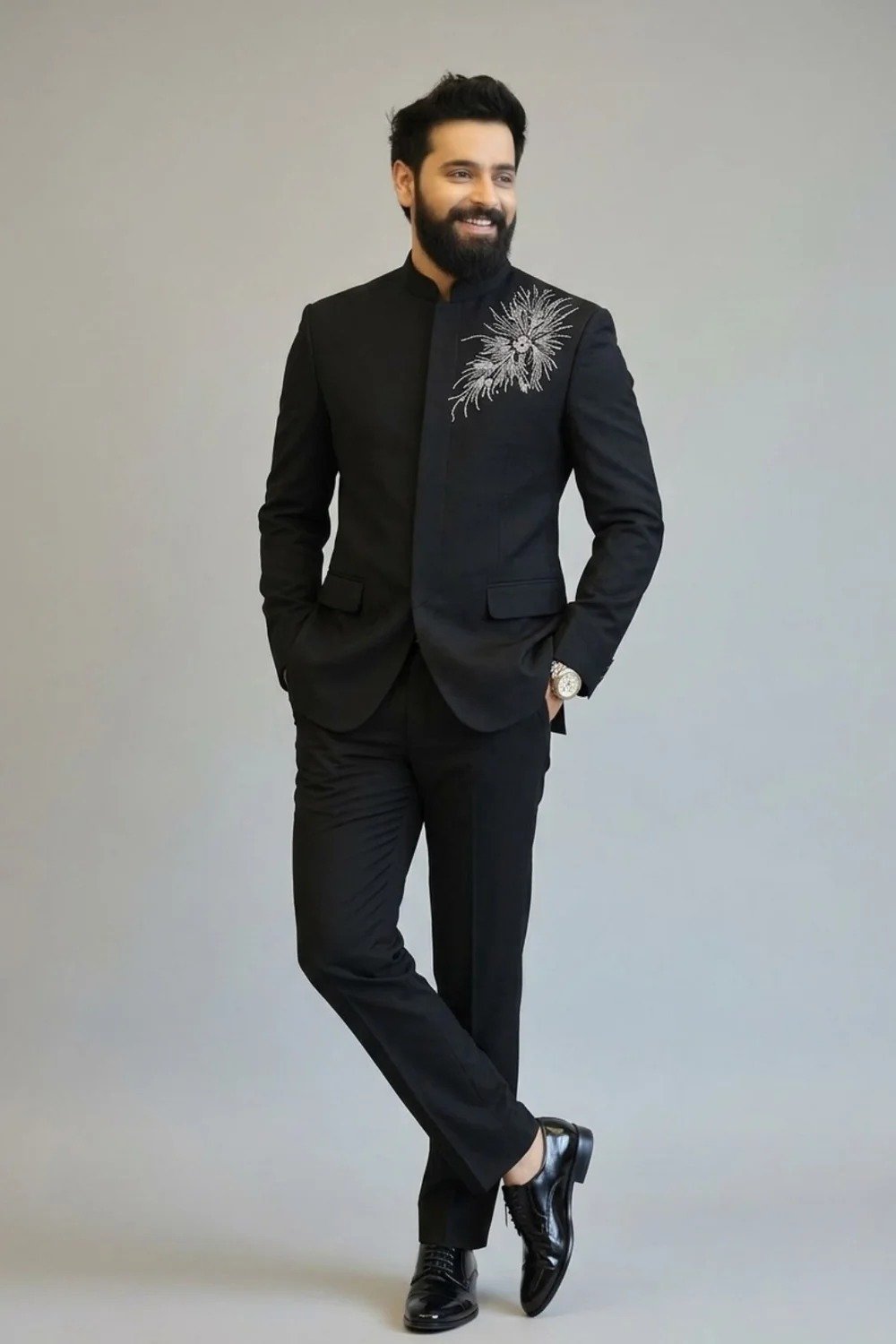 WhatsApp Image 2026-09-12 at 7.35.03 PM (3) Black Embroidered Men’s Prince Suit - Image 1