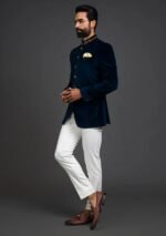 Navy Blue Velvet Embroidered Prince Coat