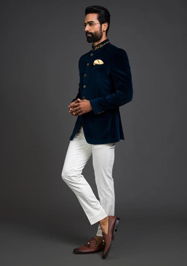 WhatsApp Image 2026-09-12 at 7.35.04 PM (6) Navy Blue Velvet Embroidered Prince Coat - Image 1