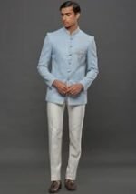 Sky Blue Embellished Prince Coat - Image 4