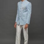 Sky Blue Embellished Prince Coat