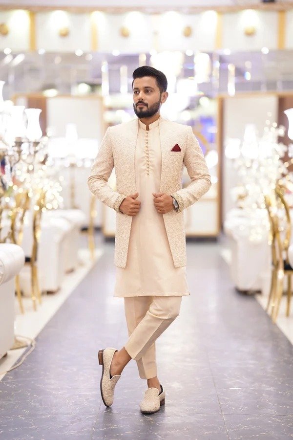 WhatsApp Image 2026-09-12 at 8.44.16 PM (11) Cream Embroidered Prince Coat with Matching Shalwar Kameez - Image 1
