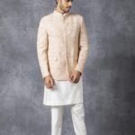 Beige Embroidered Prince Coat with White Shalwar