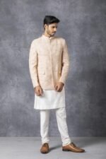Beige Embroidered Prince Coat with White Shalwar