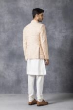 Beige Embroidered Prince Coat with White Shalwar - Image 4
