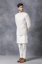 White Embroidered Prince Suit for Men - Image 3