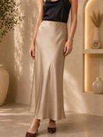 Champagne Satin Slip Midi Skirt - Image 4