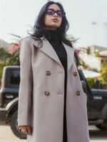 Women's Beige Double-Breasted Long Coat - Image 3