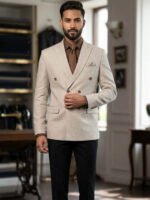 Beige Linen Blazer with Black Trousers