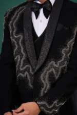 Black Rayon Tuxedo Set with Crystal Embroidery - Image 2
