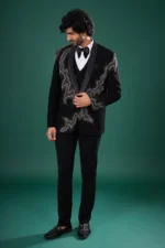 Black Rayon Tuxedo Set with Crystal Embroidery - Image 6