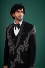 Black Rayon Tuxedo Set with Crystal Embroidery - Image 7