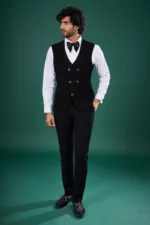 Black Rayon Tuxedo Set with Crystal Embroidery - Image 5