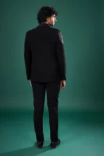 Black Rayon Tuxedo Set with Linear Stone & Bead Work - Image 5