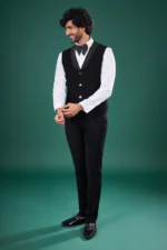 Black Rayon Tuxedo Set with Linear Stone & Bead Work - Image 6