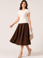 Chocolate Brown Pleated Midi Skirt - Image 2