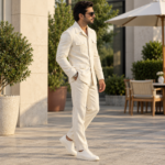 Ivory Linen Safari Suit
