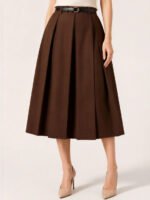 Chocolate Brown Pleated Midi Skirt - Image 4