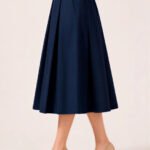Navy Blue Pleated Midi Skirt