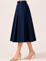 Navy Blue Pleated Midi Skirt