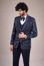 Navy Blue Rayon Embellished Tuxedo Set - Image 5