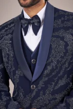 Navy Blue Rayon Embellished Tuxedo Set - Image 3