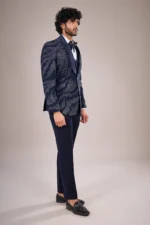 Navy Blue Rayon Embellished Tuxedo Set