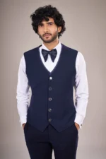 Navy Blue Rayon Embellished Tuxedo Set - Image 2