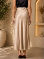 Champagne Satin Slip Midi Skirt - Image 2