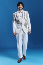 White Japanese Armani Embroidered Tuxedo Set for Men - Image 2