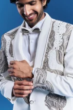 White Japanese Armani Embroidered Tuxedo Set for Men - Image 3