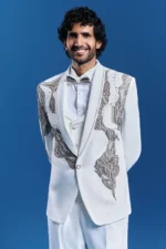 White Japanese Armani Embroidered Tuxedo Set for Men - Image 4