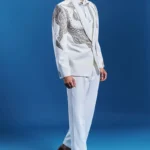 White Japanese Armani Embroidered Tuxedo Set for Men